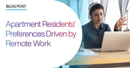 blog post apartment preferences driven by remote work, woman sitting at desk with headphones