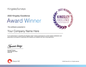 Kingsley Excellence Award Certificate_Multifamily