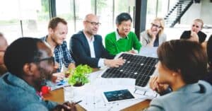 Business People Discussion Solar Power Energy Concept Blog Commercial ESG