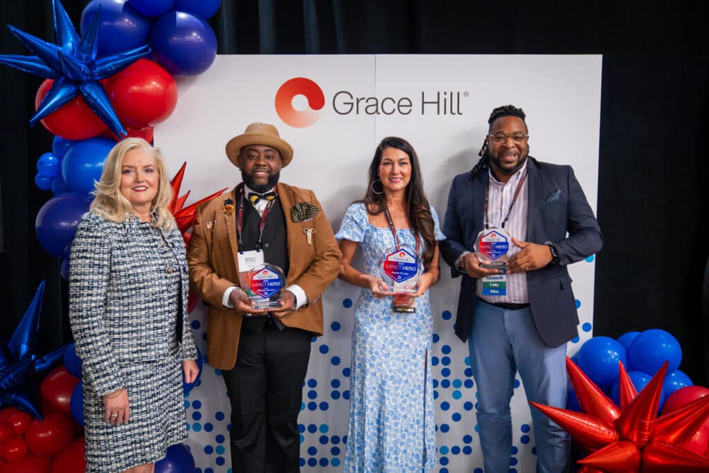 2025 impact hero award winners with grace hill ceo, kendall pretzer