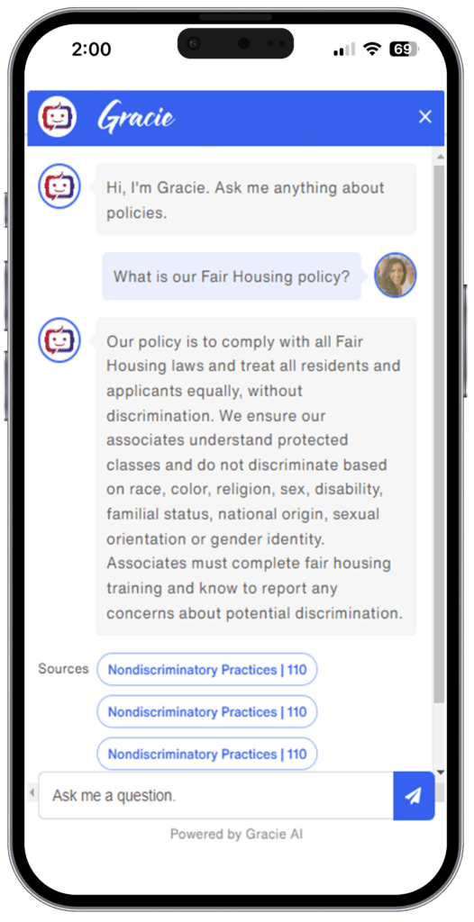 grace hill gracie ai chatbot cell phone mockup