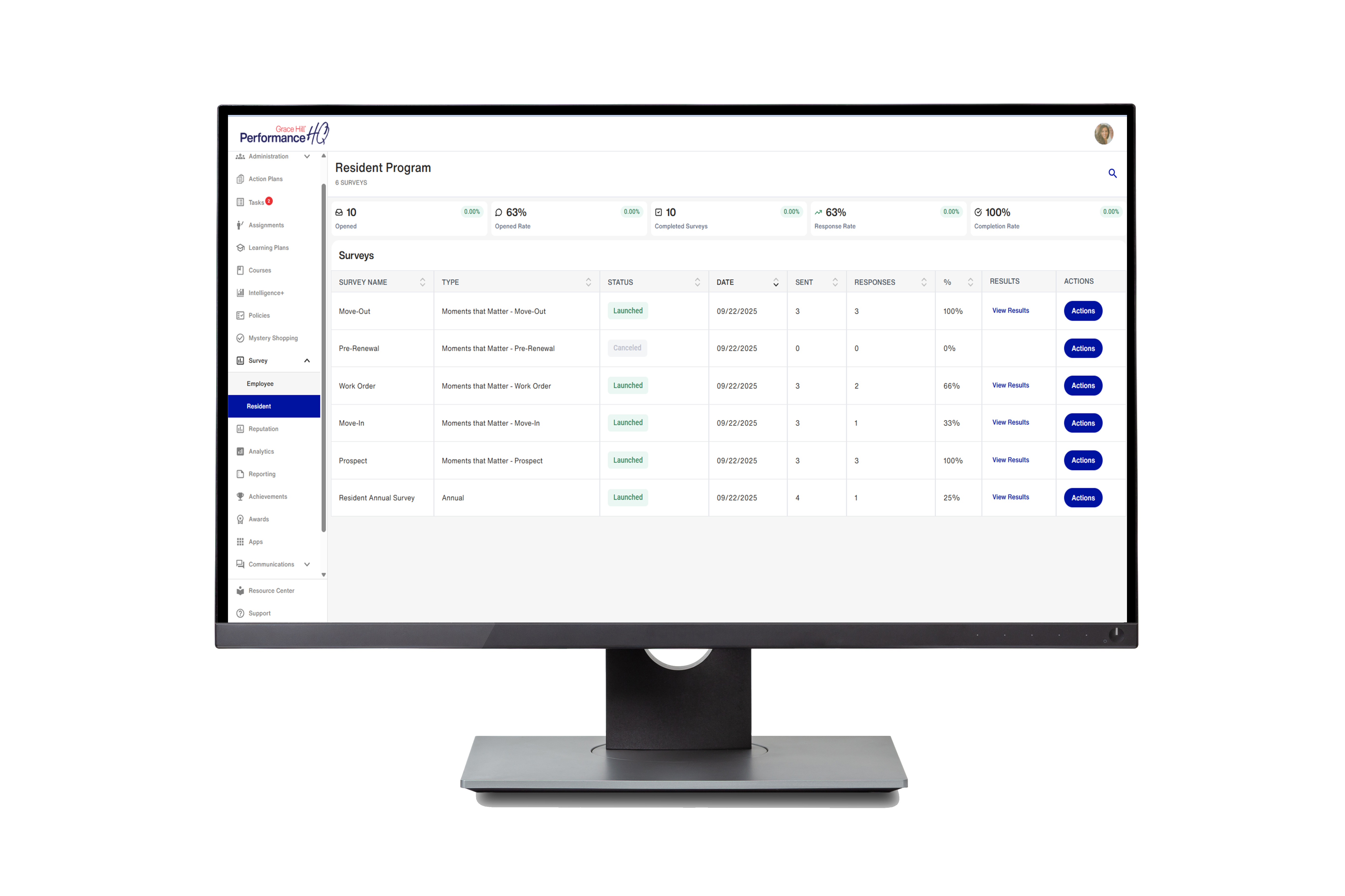 performancehq resident survey resident program mockup
