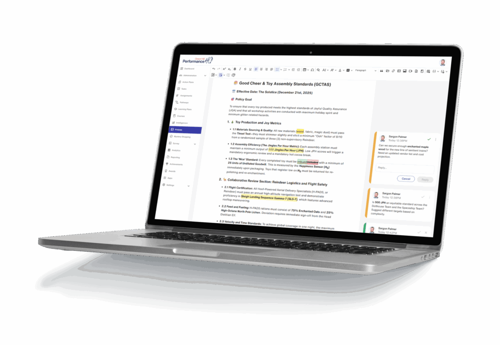 Policies in PerformanceHQ Collab Main Product Image on Laptop