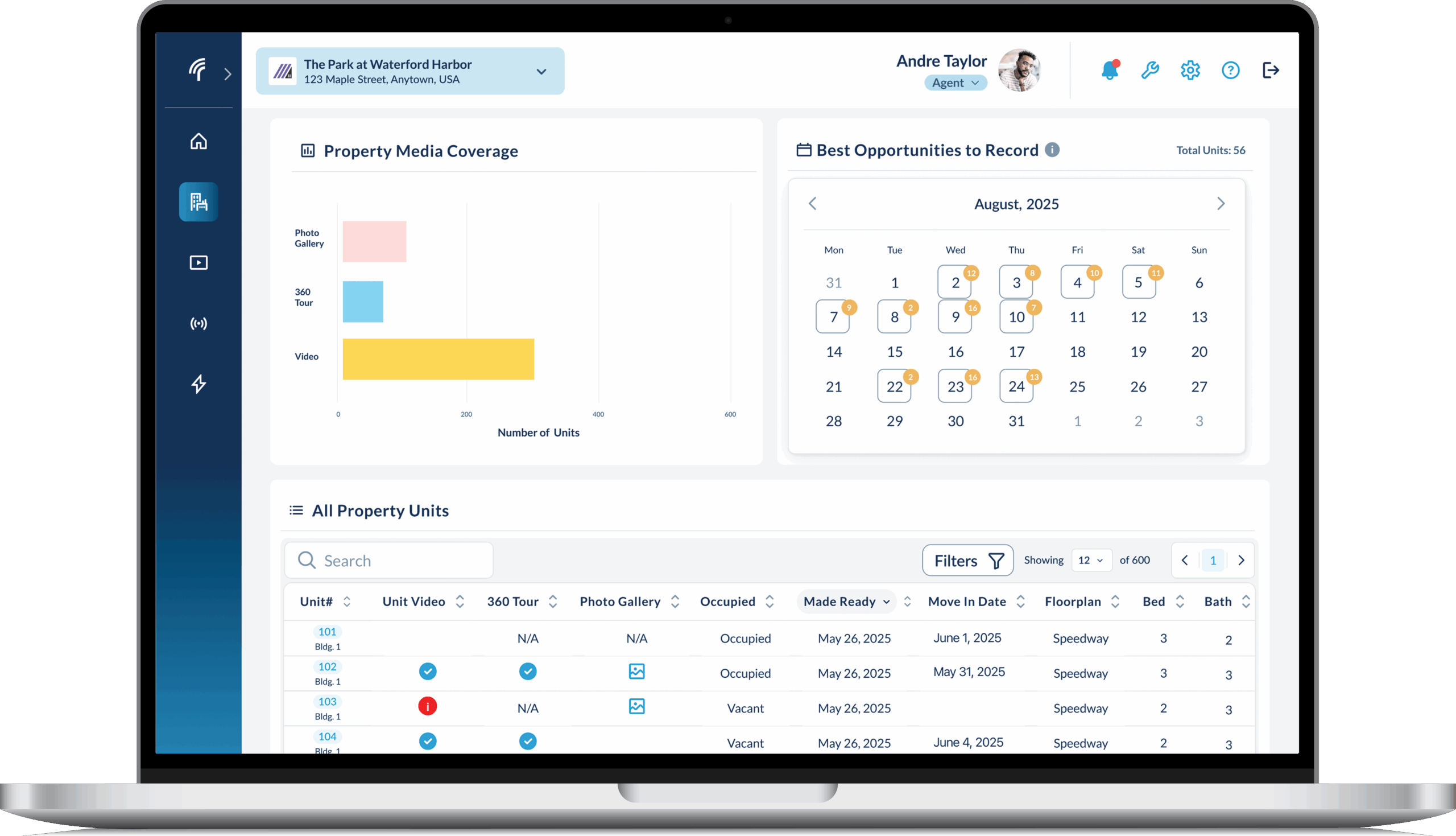 Realync Units Media Overview laptop software mockup