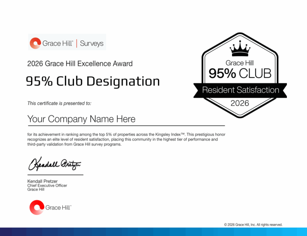 2026 grace hill excellence 95% club award certificate