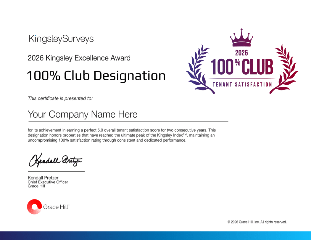 2026 kingsley excellence 100% club award certificate