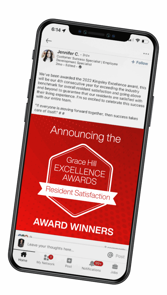 grace hill excellence awards phone mockup of social post