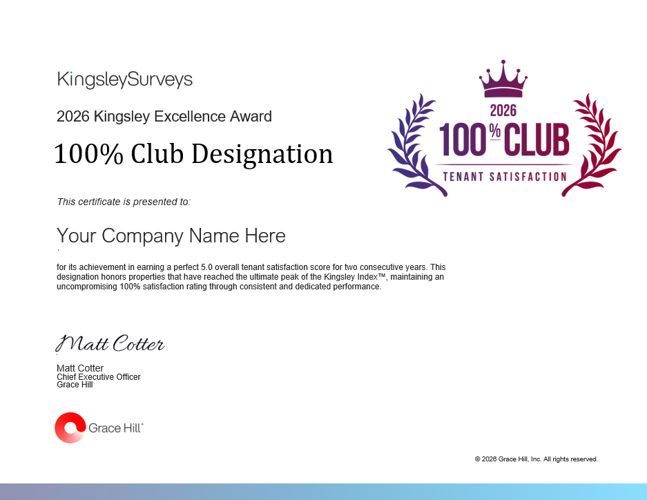 kingsleysurvey excellence 100 club certificate matt signature 2026