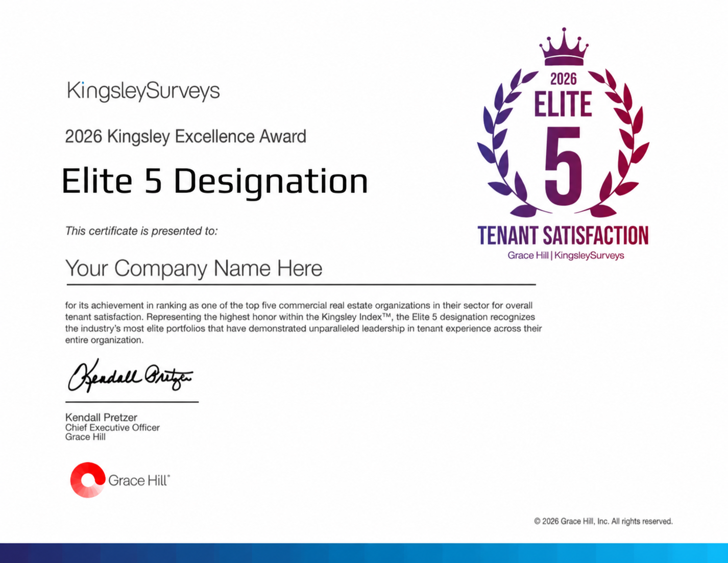 2026 Kingsley Excellence Award Elite 5 Certificate