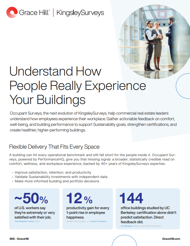 Occupant Survey Flyer from Grace Hill, headline text stating "Understand How People Really Experience Your Buildings"