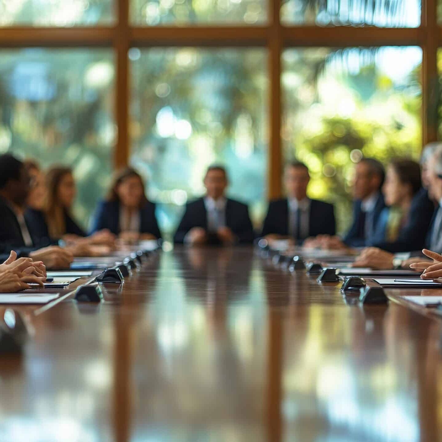 Cropped shot of a large group of corporate businesspeople sitting around a table in the boardroom during a meeting