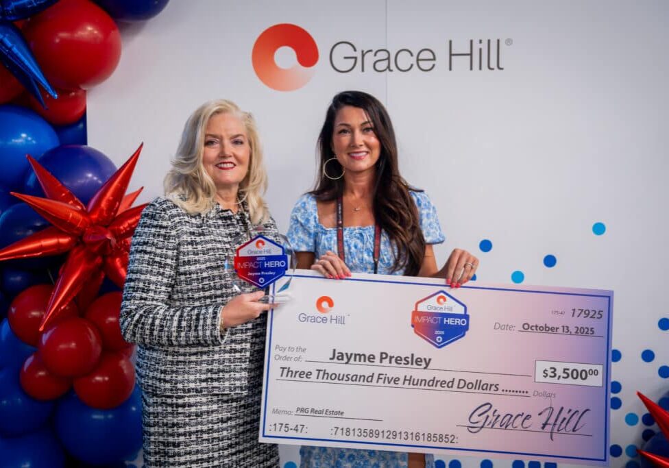 2025 Impact Hero Winner, Jamie Presley posed with Grace Hill CEO, Kendall Pretzer