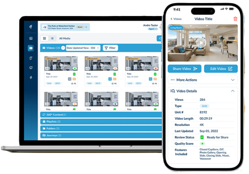 realync virtual leasing agent multifamily software, showing mobile and desktop view